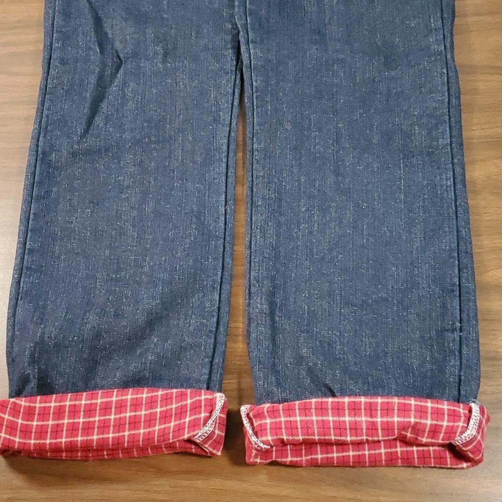 Dickies Red Plaid‎ Flannel Lined Dark Wash Straight Leg Denim Jeans 10 Tall - Picture 4 of 12